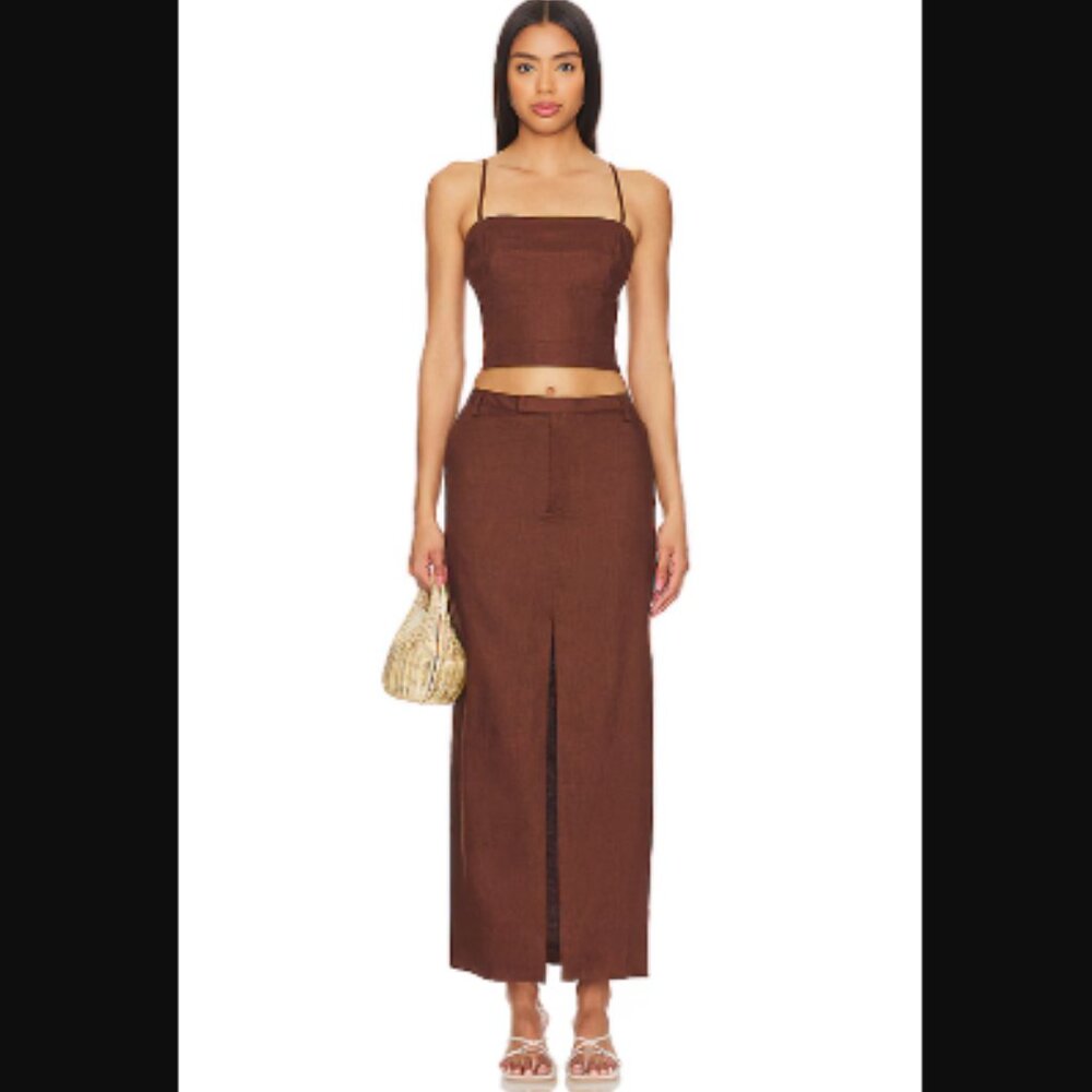 NWT Bardot x REVOLVE Sita Maxi Skirt 100% Linen Maxi Pencil Slit Lined $128.00